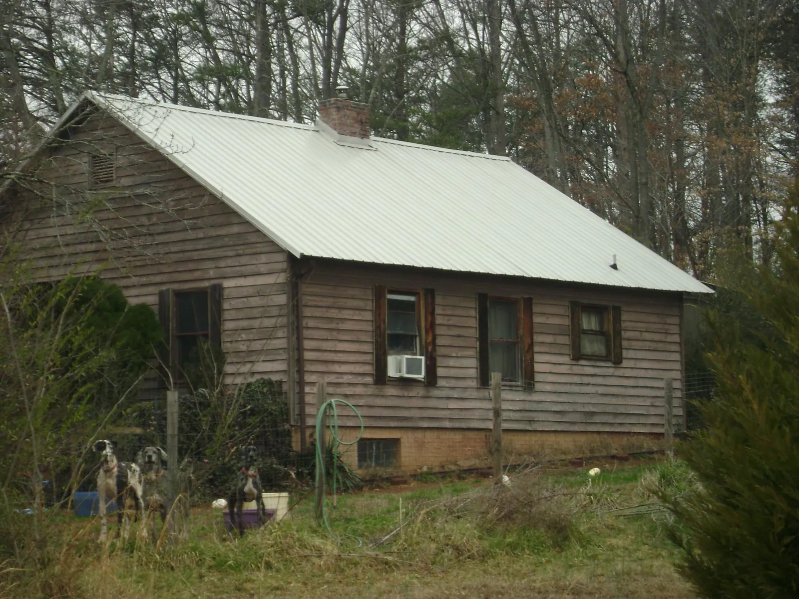 White metal roof on an old wood sided farmhouse, from a Metal Roof Installation job in Hooker